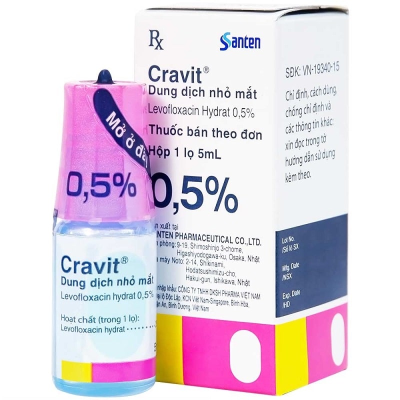 Thuốc nhỏ mắt kháng sinh Cravit 0,5%