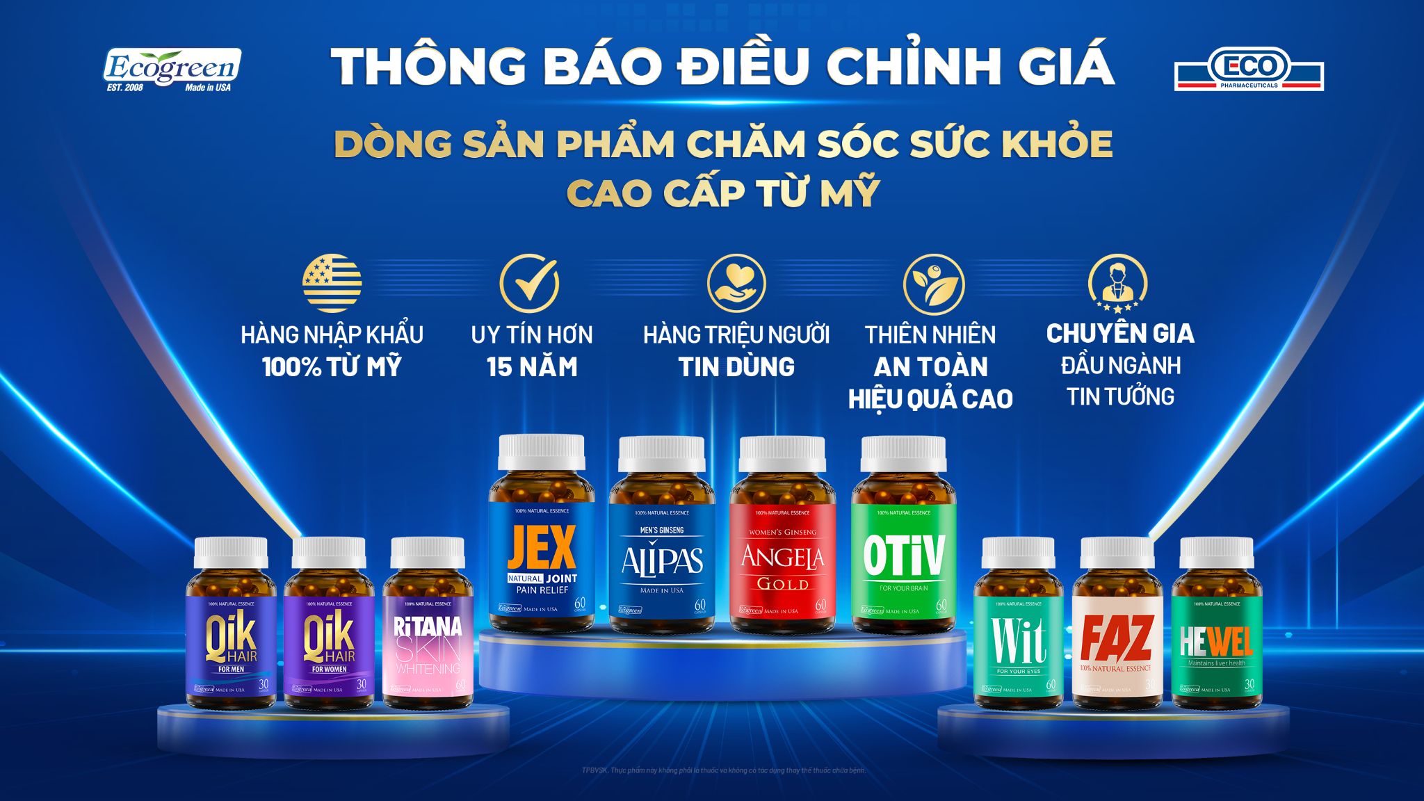 THÔNG BÁO ĐIỀU CHỈNH GIÁ ECOGREEN DÒNG SẢN PHẨM CHĂM SÓC SỨC KHỎE CAO CẤP TỪ MỸ